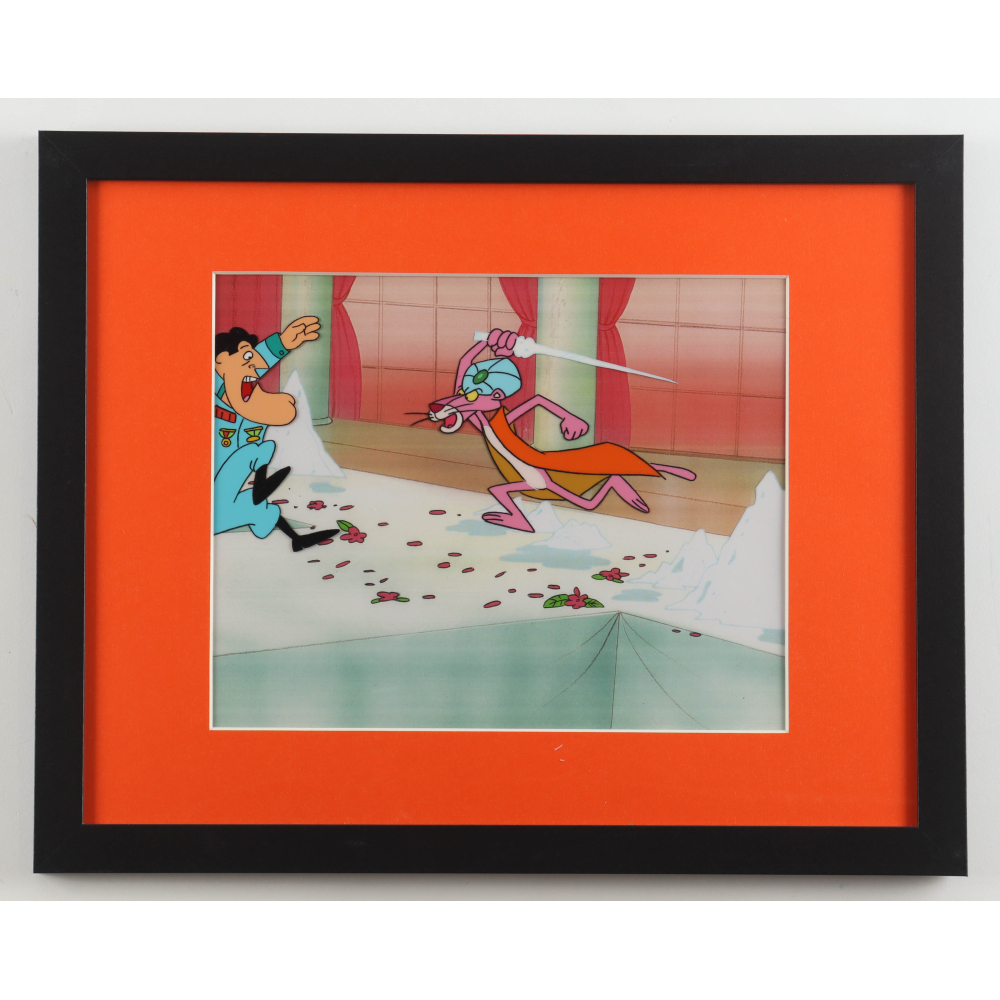 Original Production "Pink Panther" 12x15 Custom Framed Hand-Painted Animation Cel Display with Production Drawings at PristineAuction.com