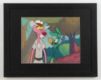 Original Production "Pink Panther" 12x15 Custom Framed Hand-Painted Animation Cel Display with Production Sketches at PristineAuction.com