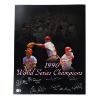 1990 Reds World Series Champions 16x20 Photo Signed By (8) with Barry Larkin, Jose Rijo, Chris Sabo, Eric Davis (Beckett) at PristineAuction.com