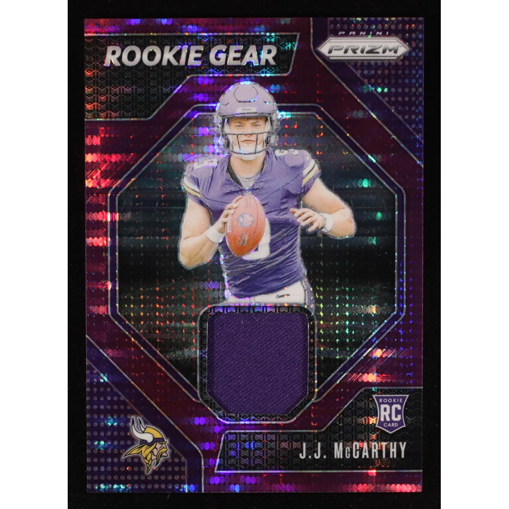 J.J. McCarthy 2024 Panini Prizm Rookie Gear Purple Pulsar #8 RC at PristineAuction.com