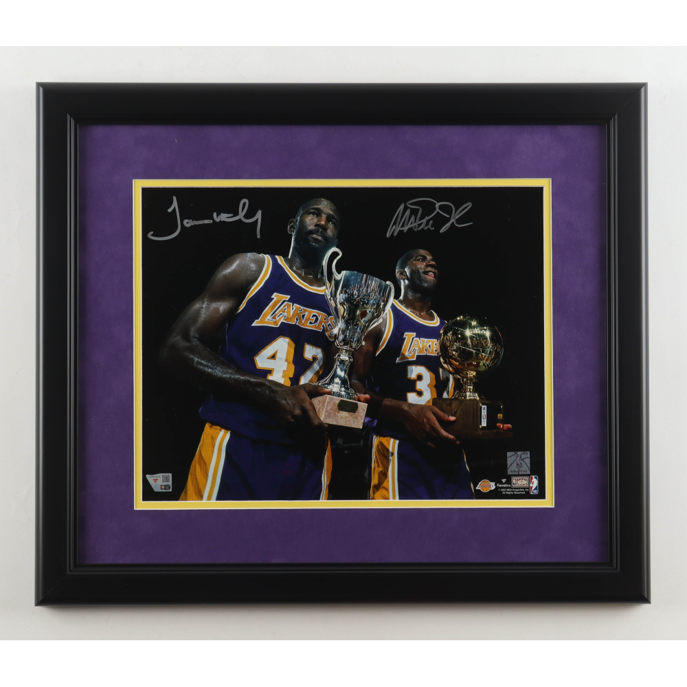 Magic Johnson & James Worthy Signed Lakers Custom Framed Photo (Fanatics) at PristineAuction.com