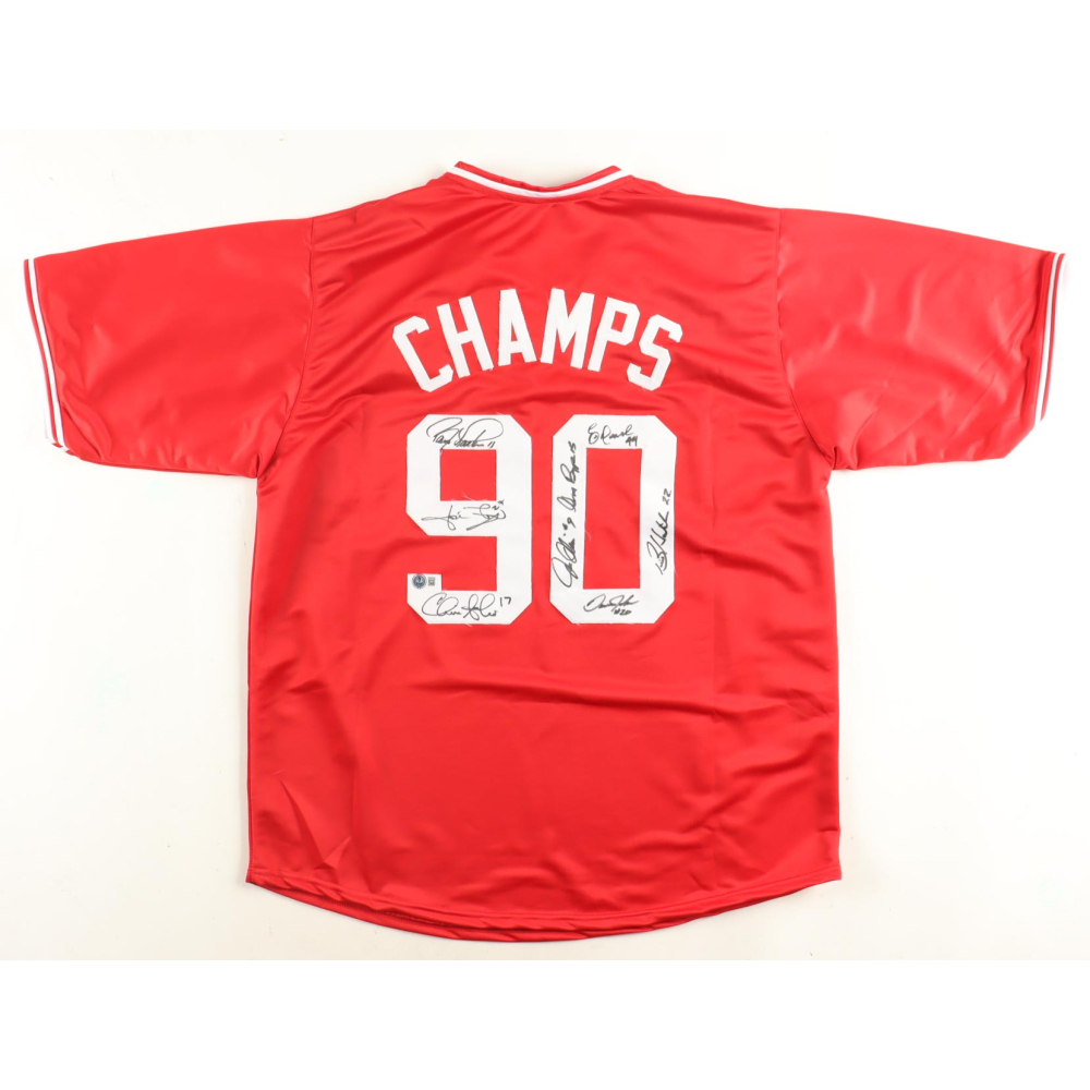 "1990 World Series Champions" Team-Signed Jersey by (8) with Barry Larkin, Jose Rijo, Chris Sabo, Eric Davis (Beckett) at PristineAuction.com