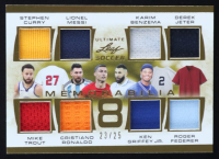 Stephen Curry / Mike Trout / Lionel Messi / Cristiano Ronaldo / Karim Benzema / Ken Griffey Jr. / Derek Jeter / Roger Federer 2023 Leaf Ultimate Eight Memorabilia Gold #UEM3 #23/25 at PristineAuction.com