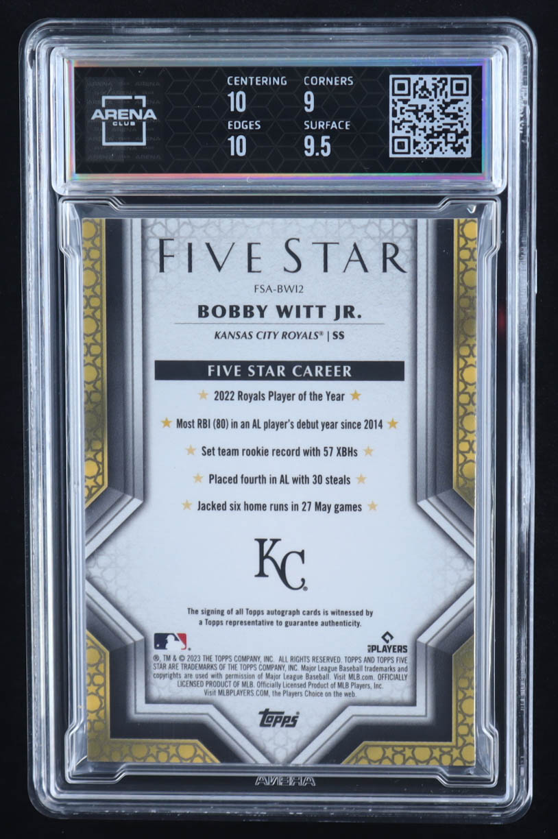 Bobby Witt Jr. 2023 Topps Five Star Autographs Aqua #FSABWI2 #7/75 (Arena Club 9.5 | Autograph Graded 10) at PristineAuction.com Bobby Witt Jr. 2023 Topps Five Star Autographs Aqua #FSABWI2 #7/75 (Arena Club 9.5 | Autograph Graded 10) at PristineAuction.com