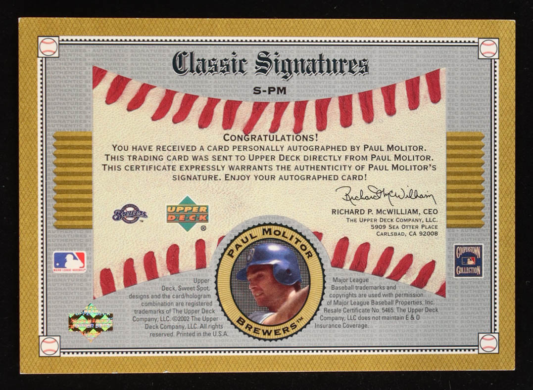 Paul Molitor 2002 Sweet Spot Classics Signatures #SPM at PristineAuction.com Paul Molitor 2002 Sweet Spot Classics Signatures #SPM at PristineAuction.com