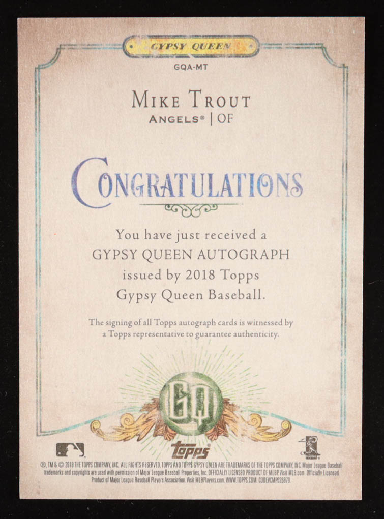 Mike Trout 2018 Topps Gypsy Queen Autographs #GQAMT at PristineAuction.com Mike Trout 2018 Topps Gypsy Queen Autographs #GQAMT at PristineAuction.com