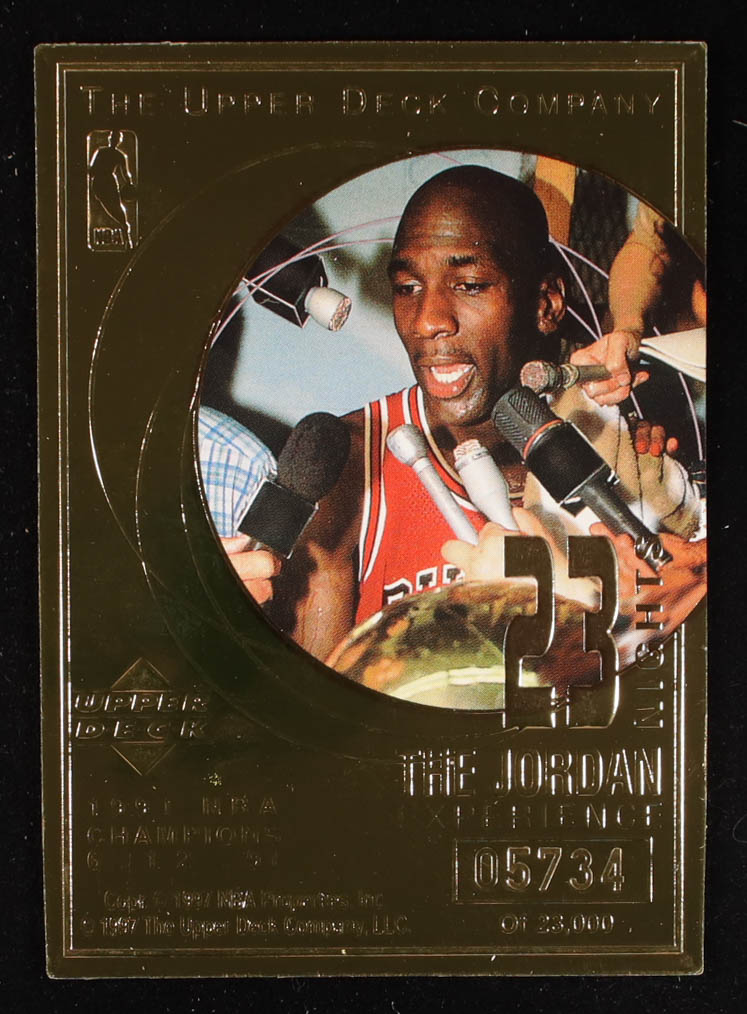 Michael Jordan 1997 Upper Deck The Jordan Experience 23 Nights 22KT Gold Card #/23,000 at PristineAuction.com Michael Jordan 1997 Upper Deck The Jordan Experience 23 Nights 22KT Gold Card #/23,000 at PristineAuction.com