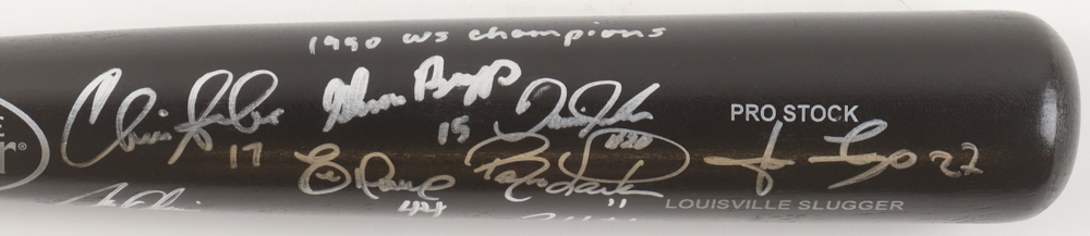Reds Louisville Slugger Baseball Bat Signed By (8) With Barry Larkin, Eric Davis, Jose Rijo, Chris Sabo Inscribed "1990 WS Champions" (Beckett) at PristineAuction.com Reds Louisville Slugger Baseball Bat Signed By (8) With Barry Larkin, Eric Davis, Jose Rijo, Chris Sabo Inscribed "1990 WS Champions" (Beckett) at PristineAuction.com