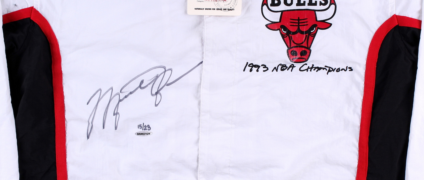 Michael Jordan Signed LE Authentic Mitchell & Ness Chicago Bulls Warm Up Jacket (UDA COA) at PristineAuction.com Michael Jordan Signed LE Authentic Mitchell & Ness Chicago Bulls Warm Up Jacket (UDA COA) at PristineAuction.com