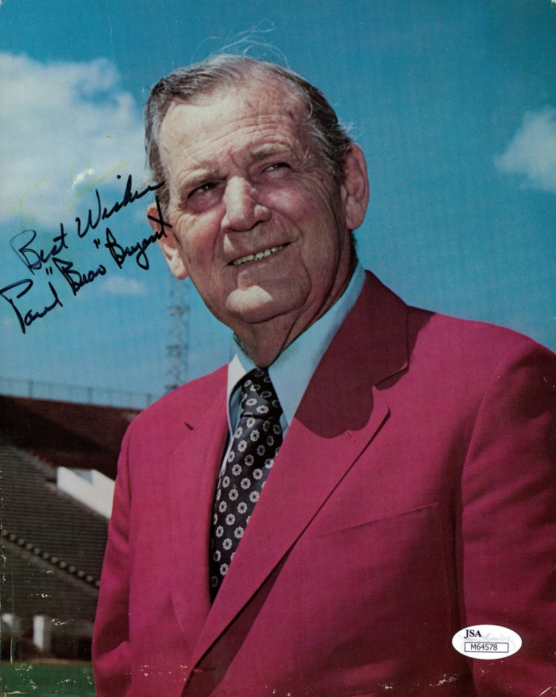 Bear Bryant Signed 8x10 Photo Inscribed "Best Wishes" (JSA COA ...