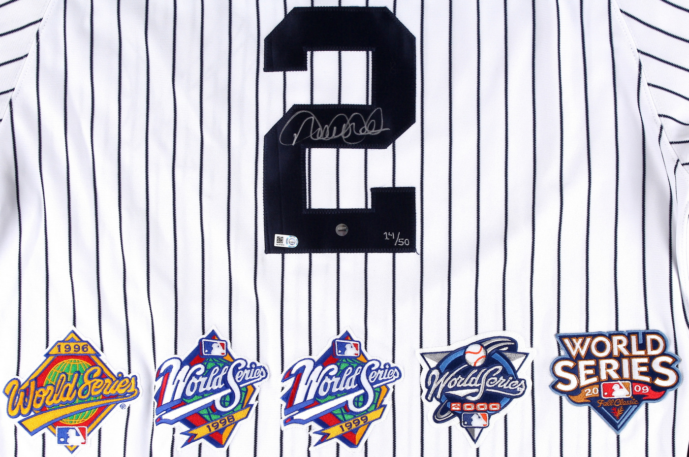 Derek Jeter Signed LE Yankees Authentic Majestic Jersey with (5) World Series Patches (Steiner COA & MLB Hologram) at PristineAuction.com Derek Jeter Signed LE Yankees Authentic Majestic Jersey with (5) World Series Patches (Steiner COA & MLB Hologram) at PristineAuction.com