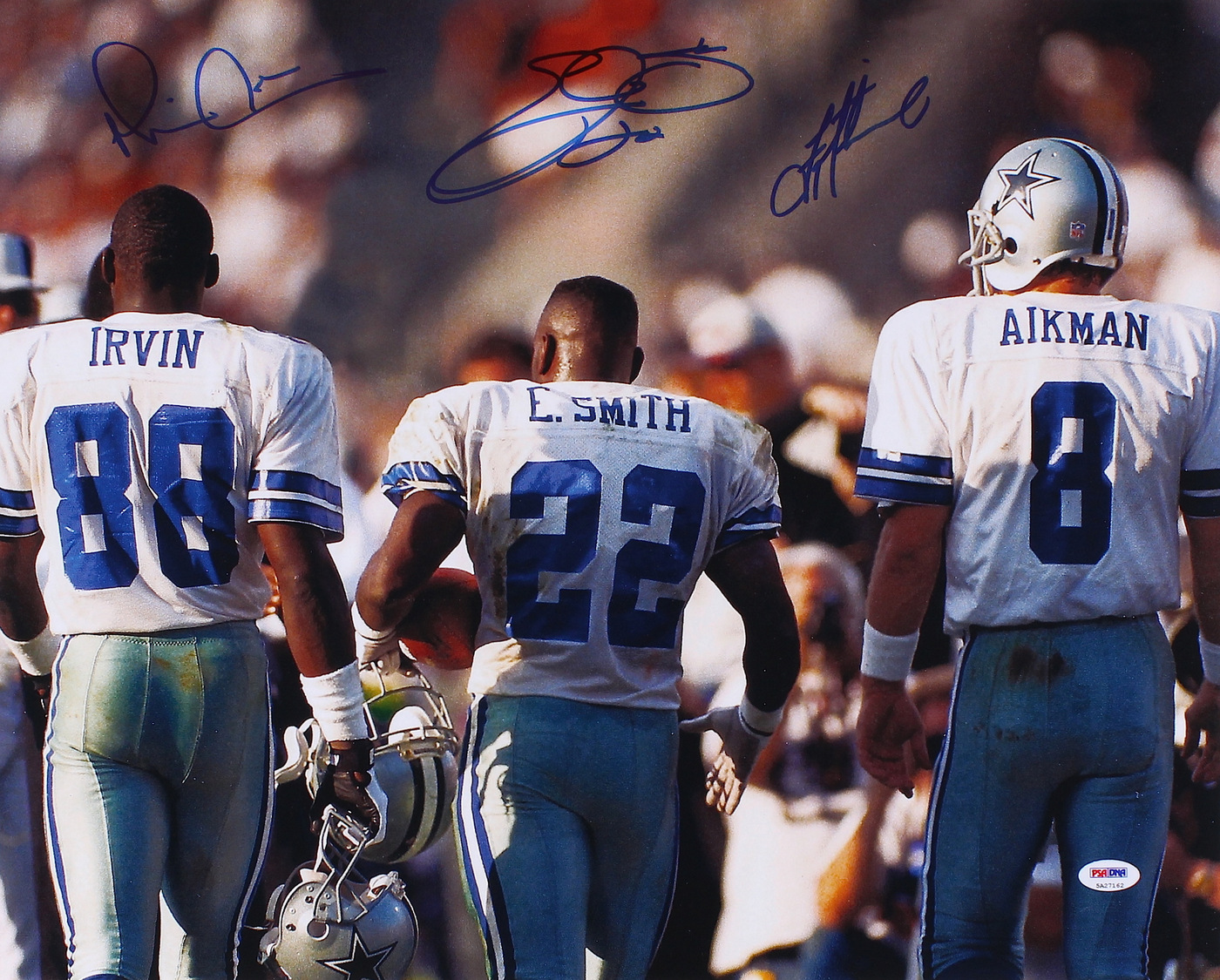 Troy Aikman, Emmitt Smith & Michael Irvin Signed Cowboys 16x20 Photo (PSA COA & LOA) at PristineAuction.com Troy Aikman, Emmitt Smith & Michael Irvin Signed Cowboys 16x20 Photo (PSA COA & LOA) at PristineAuction.com