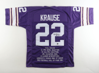 Paul Krause Signed Career Highlight Stat Jersey Inscribed "HOF 98" (Beckett) at PristineAuction.com