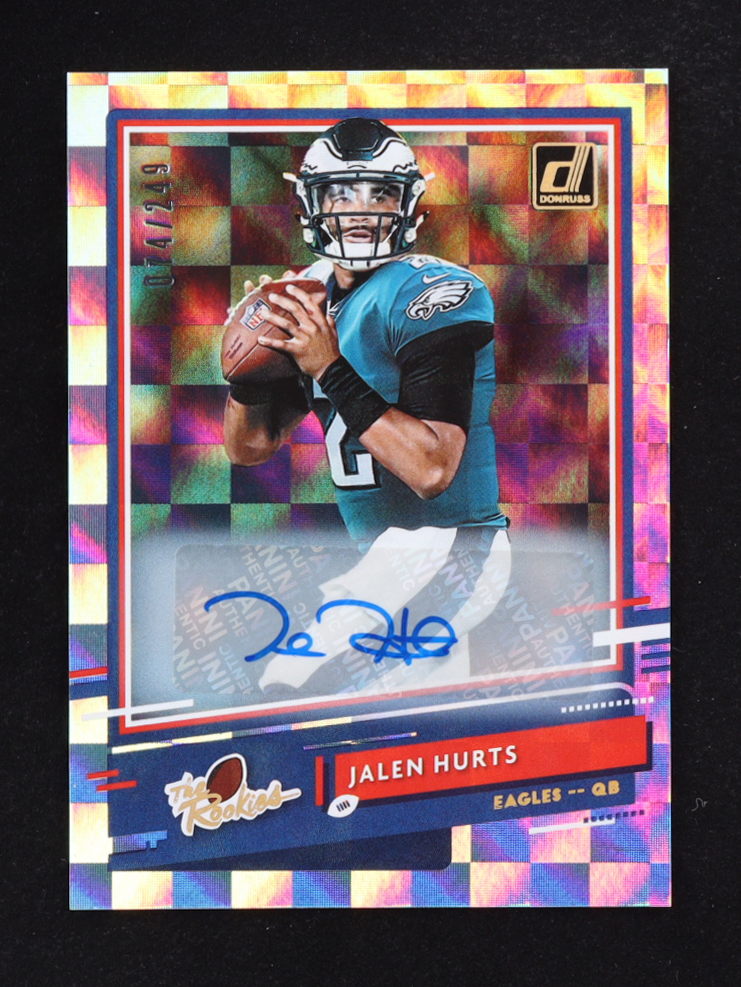Jalen Hurts 2020 Donruss The Rookies Autographs #14 RC #74/249 at PristineAuction.com Jalen Hurts 2020 Donruss The Rookies Autographs #14 RC #74/249 at PristineAuction.com