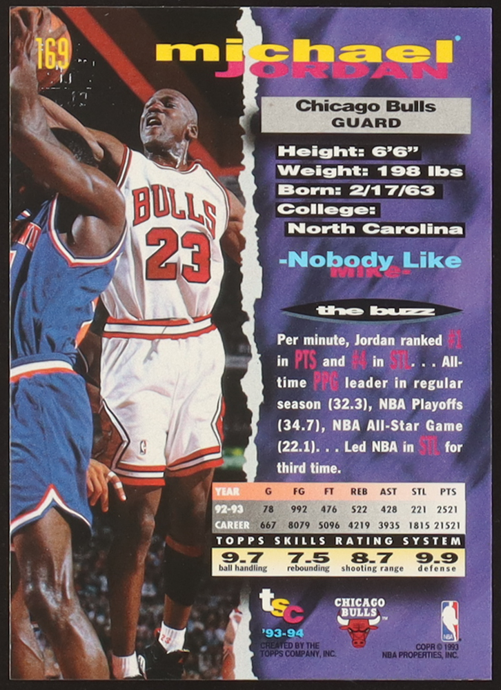 Michael Jordan 1993-94 Topps Stadium Club #169 1st Day Issue SP at PristineAuction.com Michael Jordan 1993-94 Topps Stadium Club #169 1st Day Issue SP at PristineAuction.com