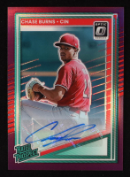 Chase Burns 2025 Donruss Optic Rated Prospects Signatures Purple #146 RC #32/49 at PristineAuction.com