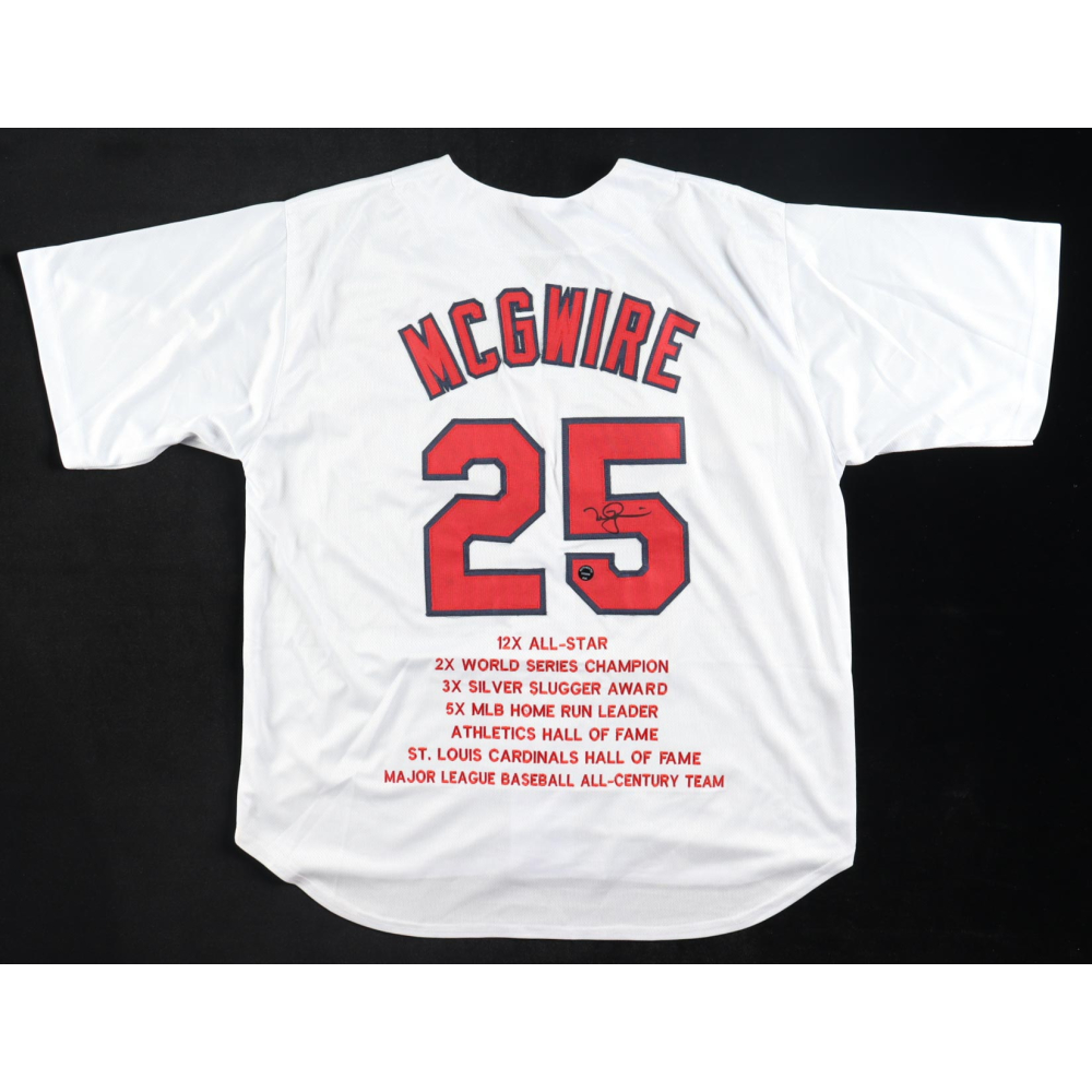 Mark McGwire Signed Career Highlight Statistics Jersey (Authentic Ink) at PristineAuction.com