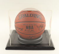 Lakers "Showtime Era" Circa 1986-88 Spalding Official NBA Game Ball with Display Case Signed By (9) With Magic Johnson, Kareem Abdul-Jabbar, Pat Riley, James Worthy (JSA LOA) at PristineAuction.com