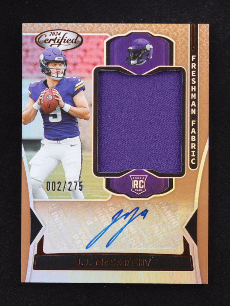 JJ McCarthy/ 2024 Certified Freshman Fabric Mirror Signatures Bronze #1 RC #2/275