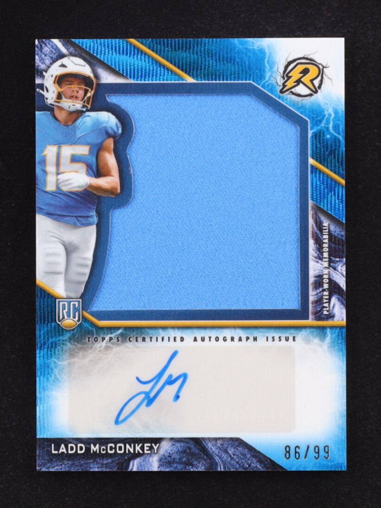Ladd McConkey 2024 Topps Resurgence Resurgence Rookie Patch Autographs Blue Surge #RPALM #86/99 RC