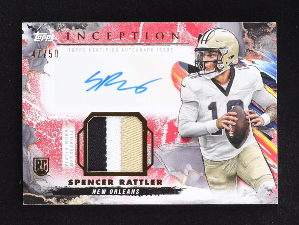 Spencer Rattler 2024 Topps Inception Provenance Patch Autographs Orange #PPASR RC #47/50