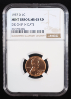 1957-D Lincoln Wheat Penny - Die Chip In Date (NGC Mint Error MS65RD) at PristineAuction.com
