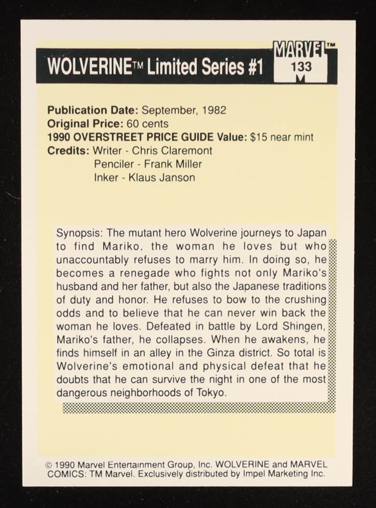 Wolverine 1990 Impel Marvel Universe I #133 Limited Series #1 ...