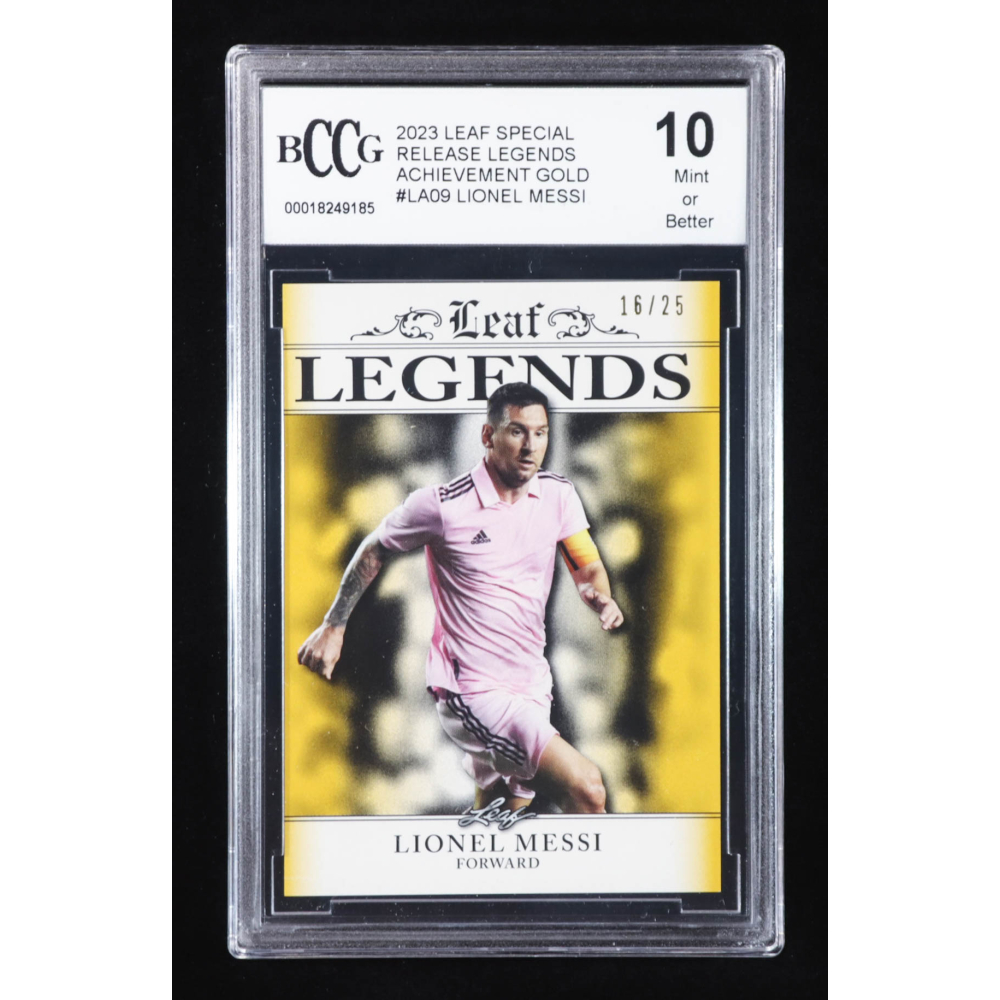 Lionel Messi 2023 Leaf Special Release Legends Achievement Gold #LA09 #16/25 (BCCG 10) at PristineAuction.com