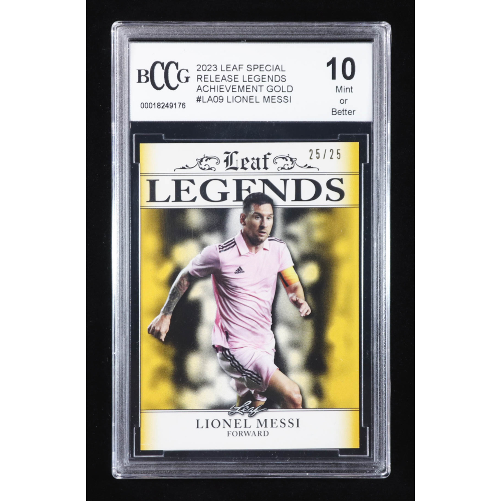 Lionel Messi 2023 Leaf Special Release Legends Achievement Gold #LA09 #25/25 (BCCG 10) at PristineAuction.com