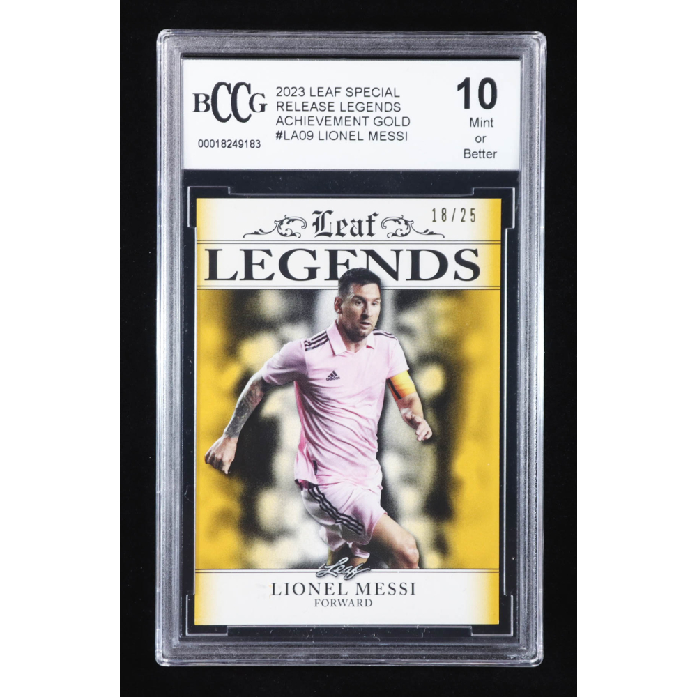 Lionel Messi 2023 Leaf Special Release Legends Achievement Gold #LA09 #18/25 (BCCG 10) at PristineAuction.com