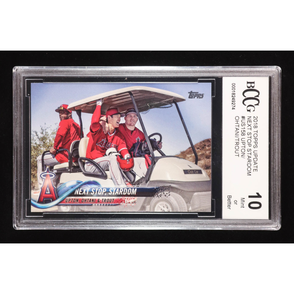 Shohei Ohtani RC / Mike Trout / Justin Upton 2018 Topps Update #US158 / Next Stop, Stardom (BCCG 10) at PristineAuction.com