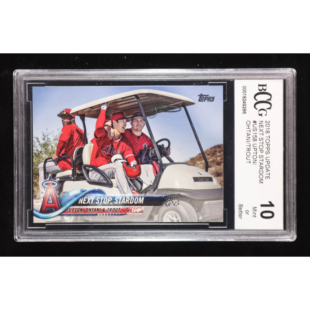 Shohei Ohtani RC / Mike Trout / Justin Upton 2018 Topps Update #US158 / Next Stop, Stardom (BCCG 10) at PristineAuction.com
