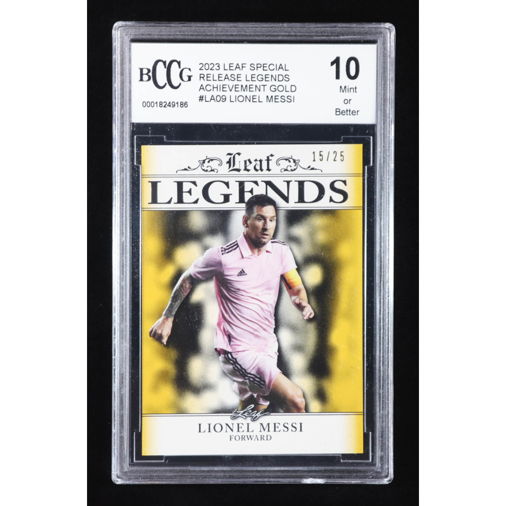 Lionel Messi 2023 Leaf Special Release Legends Achievement Gold #LA09 #15/25 (BCCG 10) at PristineAuction.com