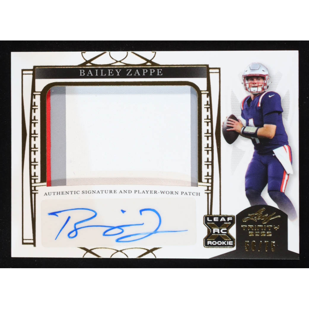 Bailey Zappe 2022 Leaf Trinity Patch Autographs #PABZ1 RC #58/75 at PristineAuction.com