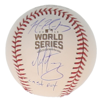 Mike Montgomery & Michael Martinez Signed 2016 World Series Baseball Inscribed "Last Out" (Beckett) at PristineAuction.com