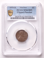 Mint Error 1975-D Lincoln Cent Clipped Planchet (PCGS MS63 BN) at PristineAuction.com