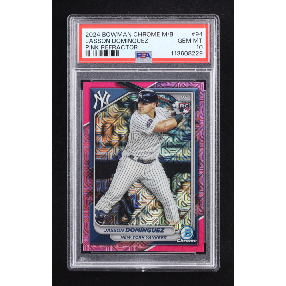 Jasson Dominguez 2024 Bowman Chrome Mega Box Pink Refractors #94 #047/199 RC (PSA 10) at PristineAuction.com