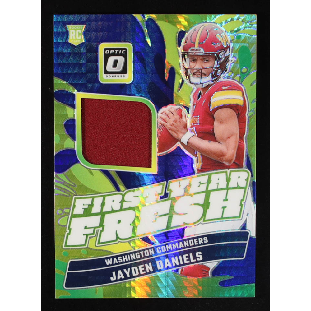 Jayden Daniels 2024 Donruss Optic First Year Fresh Jerseys Blue Hyper #17 RC at PristineAuction.com
