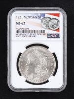 1921 Morgan Silver Dollar - American Flag Label (NGC MS62) at PristineAuction.com