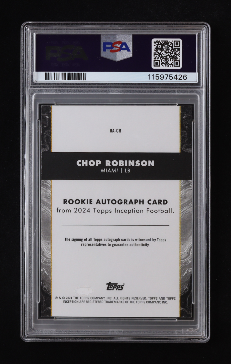 Chop Robinson 2024 Topps Inception Rookie Autograph #RACR RC (PSA 8) at PristineAuction.com Chop Robinson 2024 Topps Inception Rookie Autograph #RACR RC (PSA 8) at PristineAuction.com