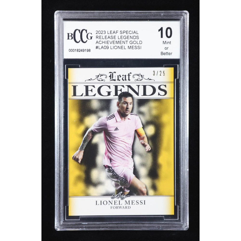 Lionel Messi 2023 Leaf Special Release Legends Achievement Gold #LA09 #3/25 (BCCG 10) at PristineAuction.com