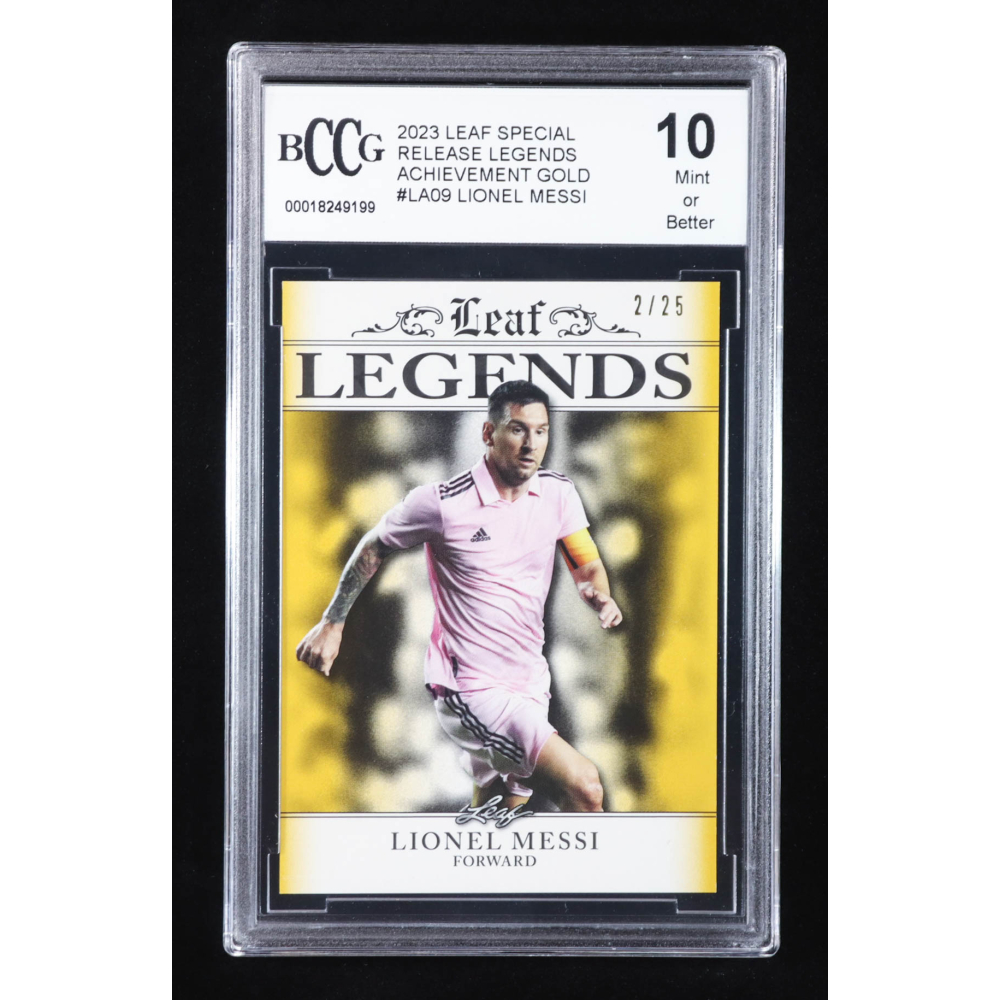 Lionel Messi 2023 Leaf Special Release Legends Achievement Gold #LA09 #2/25 (BCCG 10) at PristineAuction.com