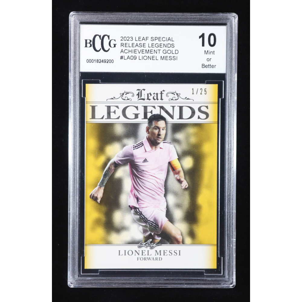 Lionel Messi 2023 Leaf Special Release Legends Achievement Gold #LA09 #1/25 (BCCG 10) at PristineAuction.com