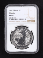 2024 Great Britain Silver 2 Pounds Britannia - 1 Ounce .999 Fine Silver Coin (NGC MS69) at PristineAuction.com