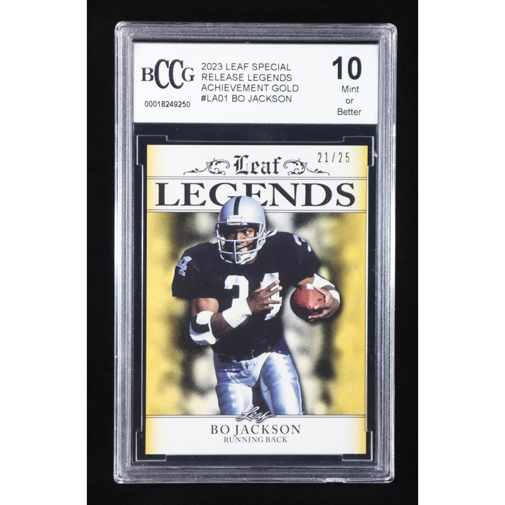 Bo Jackson 2023 Leaf Special Release Legends Achievement Gold #LA01 #21/25 (BCCG 10) at PristineAuction.com Bo Jackson 2023 Leaf Special Release Legends Achievement Gold #LA01 #21/25 (BCCG 10) at PristineAuction.com