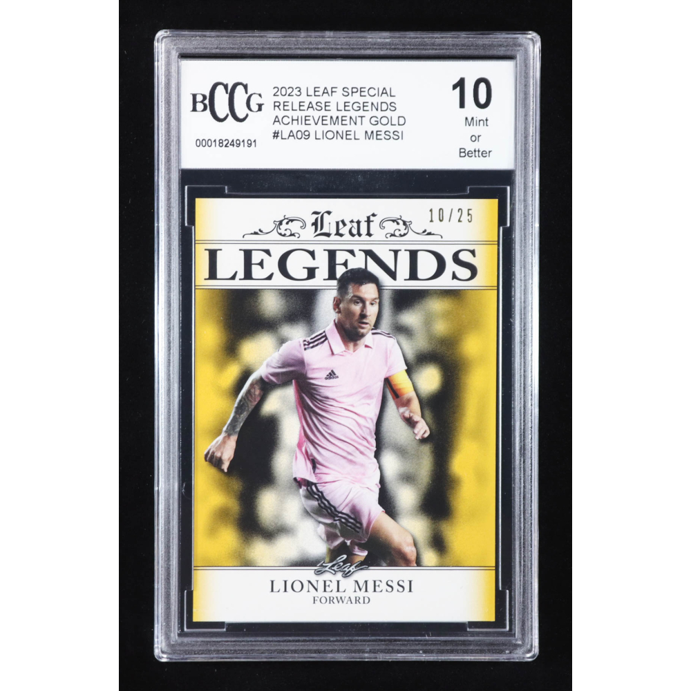 Lionel Messi 2023 Leaf Special Release Legends Achievement Gold #LA09 #10/25 (BCCG 10) at PristineAuction.com