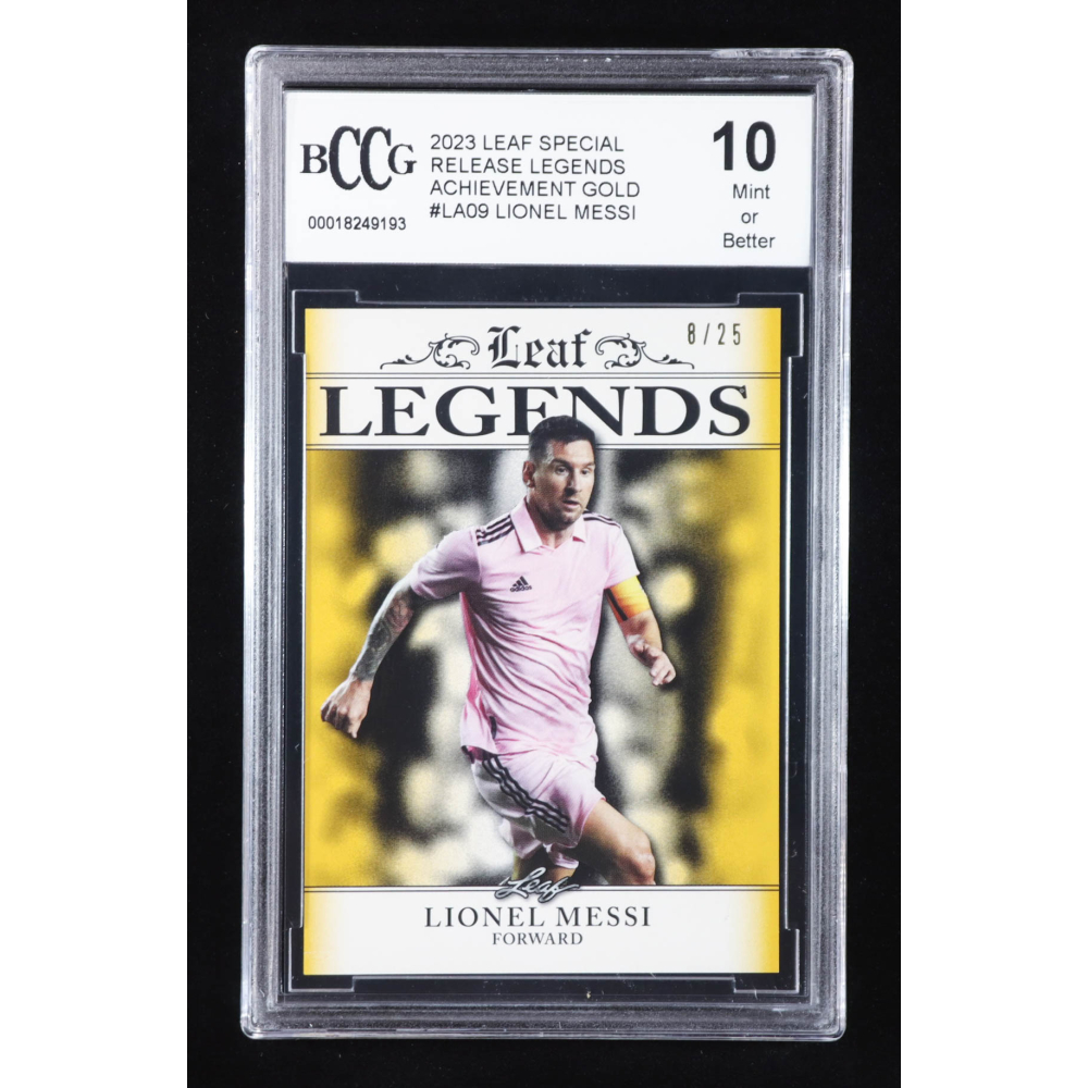 Lionel Messi 2023 Leaf Special Release Legends Achievement Gold #LA09 #8/25 (BCCG 10) at PristineAuction.com