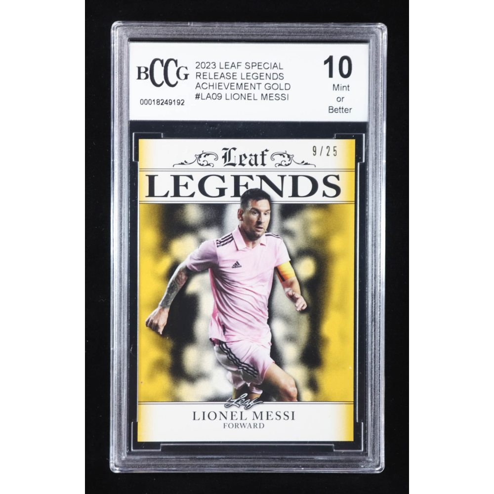 Lionel Messi 2023 Leaf Special Release Legends Achievement Gold #LA09 #9/25 (BCCG 10) at PristineAuction.com