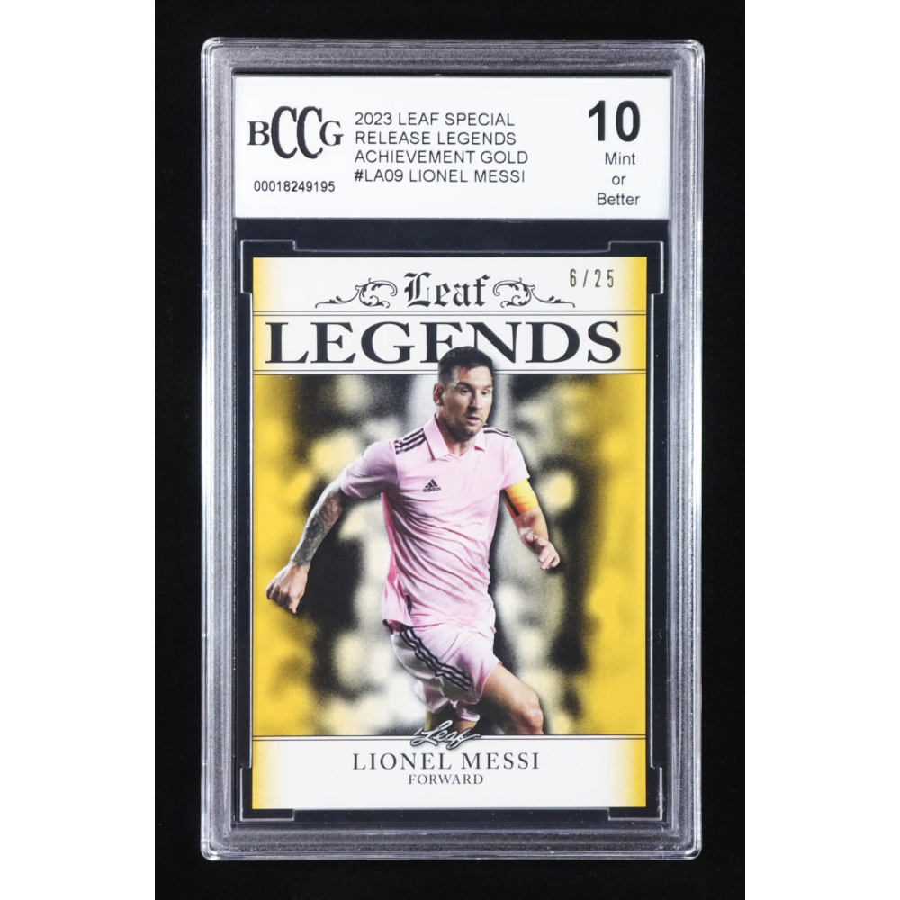 Lionel Messi 2023 Leaf Special Release Legends Achievement Gold #LA09 #6/25 (BCCG 10) at PristineAuction.com