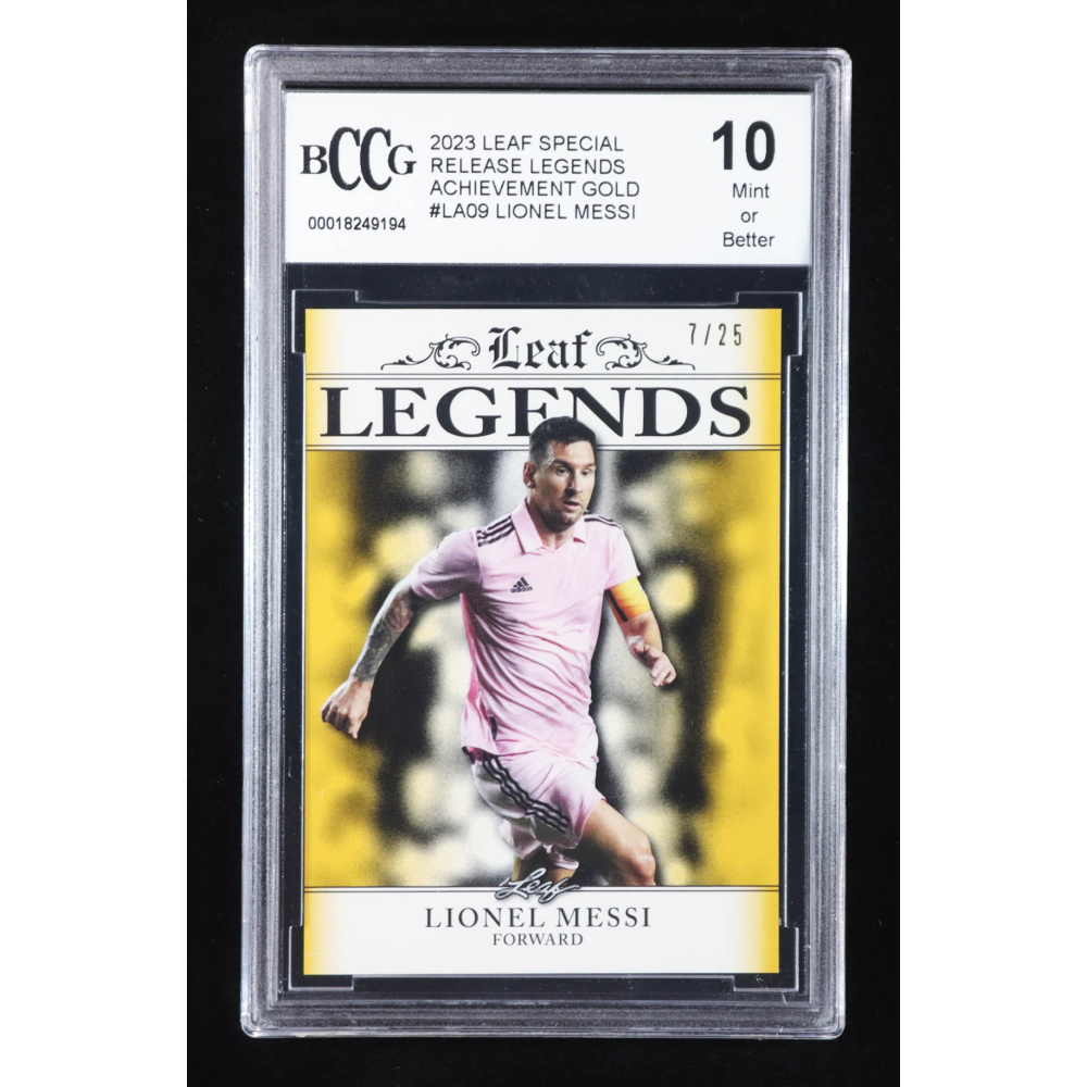 Lionel Messi 2023 Leaf Special Release Legends Achievement Gold #LA09 #7/25 (BCCG 10) at PristineAuction.com